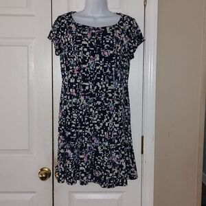 Connected Apparel navy and pastel print dress Sz 8P